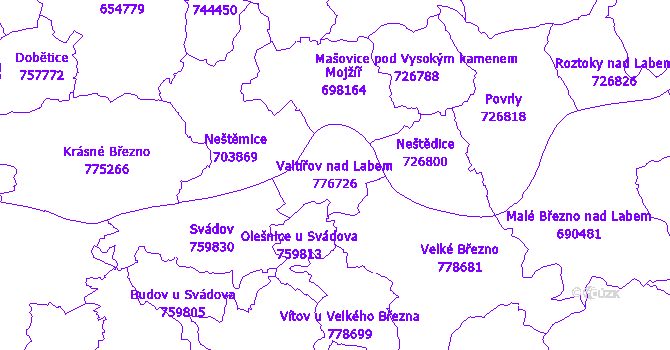 Katastrální mapa Valtířov nad Labem - přehledová mapa katastrálního území
