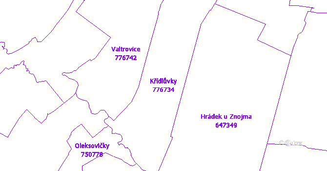 Katastrální mapa Křídlůvky - přehledová mapa katastrálního území