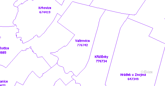 Katastrální mapa Valtrovice - přehledová mapa katastrálního území