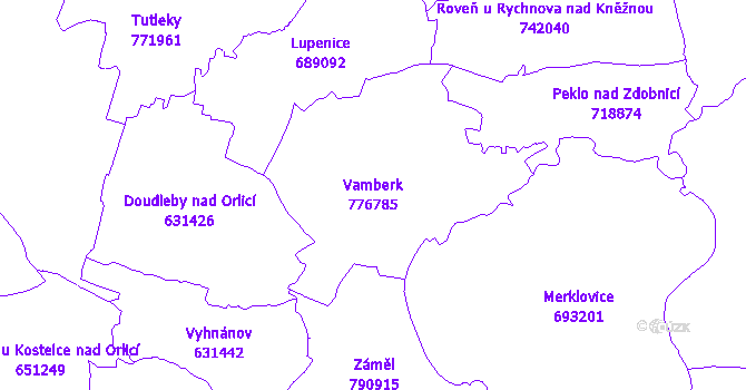 Katastrální mapa Vamberk - přehledová mapa katastrálního území