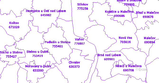 Katastrální mapa Vaňov - přehledová mapa katastrálního území