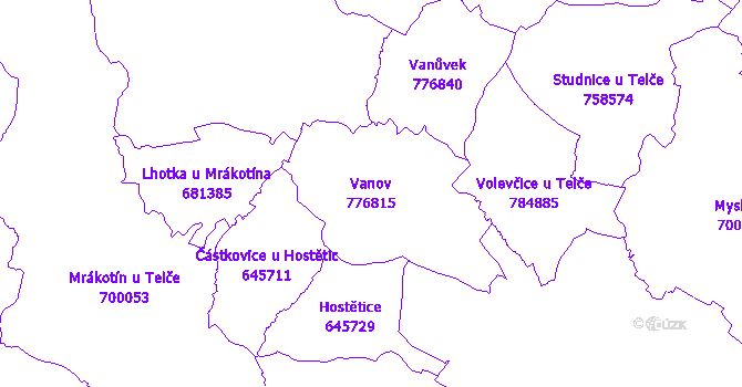 Katastrální mapa Vanov - přehledová mapa katastrálního území