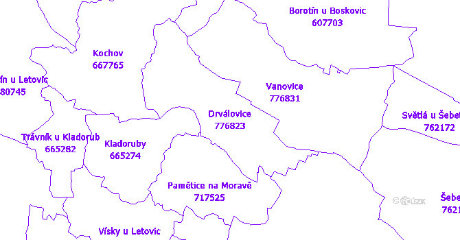 Katastrální mapa Drválovice - přehledová mapa katastrálního území