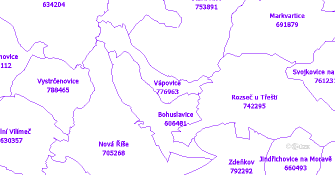 Katastrální mapa Vápovice - přehledová mapa katastrálního území