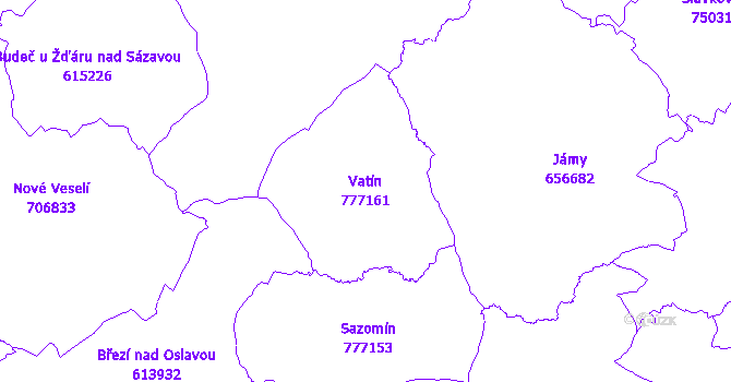 Katastrální mapa Vatín - přehledová mapa katastrálního území