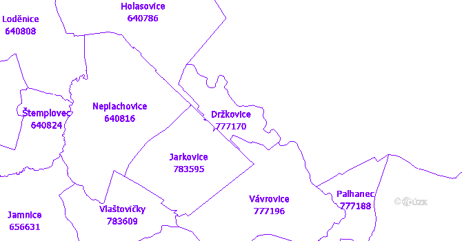 Katastrální mapa Držkovice - přehledová mapa katastrálního území