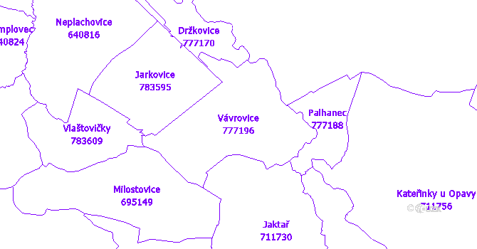 Katastrální mapa Vávrovice - přehledová mapa katastrálního území