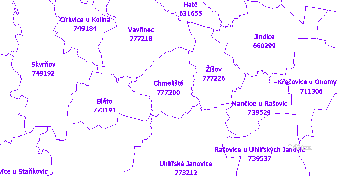 Katastrální mapa Chmeliště - přehledová mapa katastrálního území