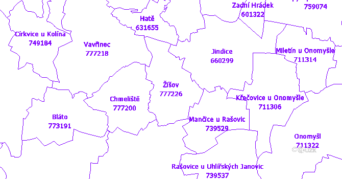 Katastrální mapa Žíšov - přehledová mapa katastrálního území