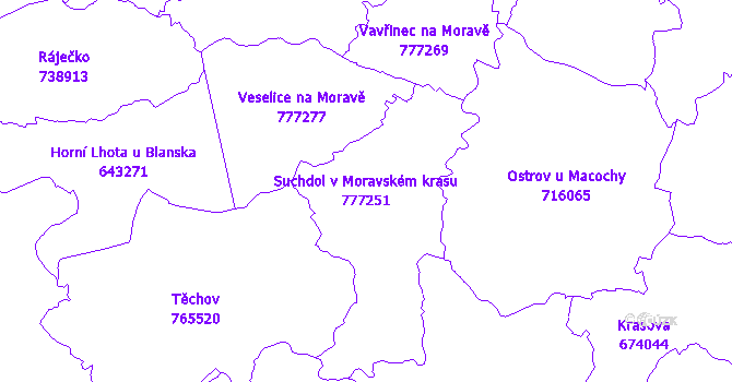 Katastrální mapa Suchdol v Moravském krasu - přehledová mapa katastrálního území
