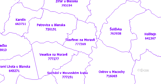 Katastrální mapa Vavřinec na Moravě - přehledová mapa katastrálního území