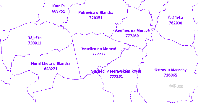 Katastrální mapa Veselice na Moravě - přehledová mapa katastrálního území