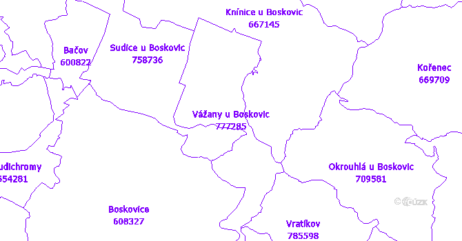 Katastrální mapa Vážany u Boskovic - přehledová mapa katastrálního území
