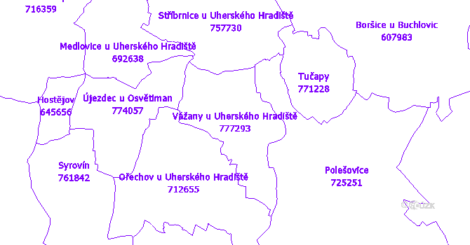 Katastrální mapa Vážany u Uherského Hradiště