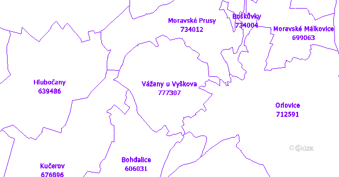 Katastrální mapa Vážany u Vyškova - přehledová mapa katastrálního území