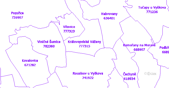 Katastrální mapa Královopolské Vážany