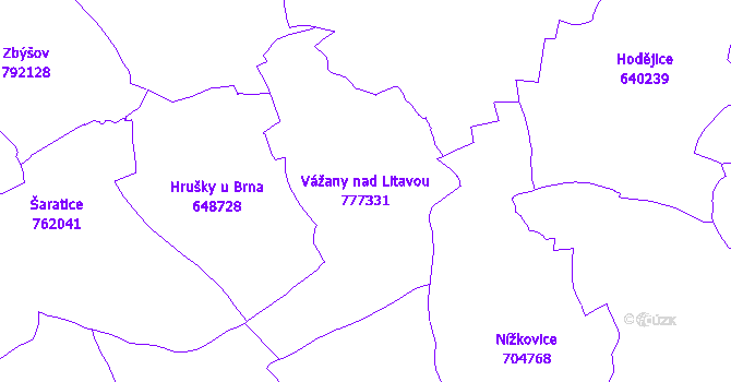 Katastrální mapa Vážany nad Litavou - přehledová mapa katastrálního území