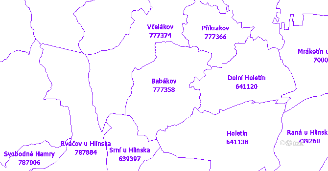 Katastrální mapa Babákov - přehledová mapa katastrálního území