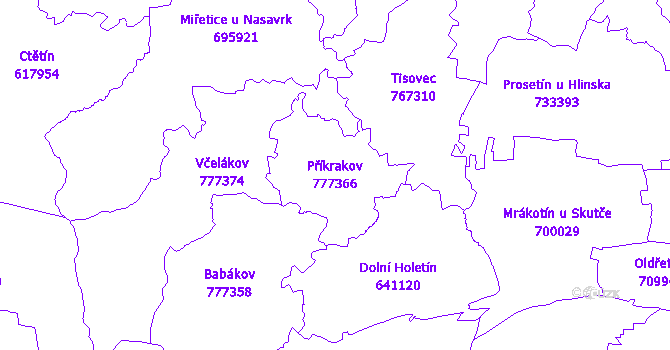 Katastrální mapa Příkrakov - přehledová mapa katastrálního území