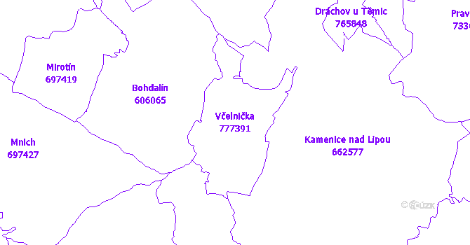 Katastrální mapa Včelnička - přehledová mapa katastrálního území