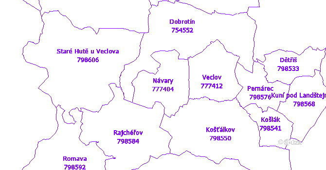 Katastrální mapa Návary - přehledová mapa katastrálního území
