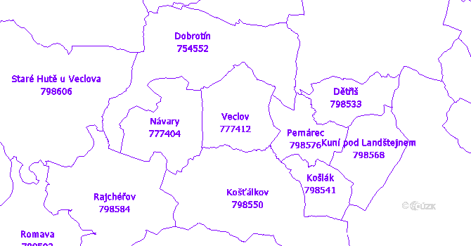 Katastrální mapa Veclov - přehledová mapa katastrálního území