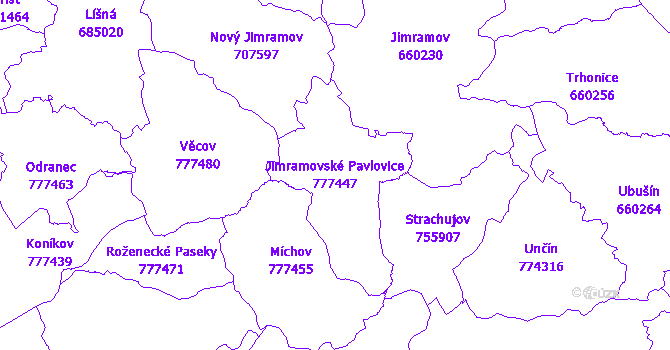 Katastrální mapa Jimramovské Pavlovice - přehledová mapa katastrálního území