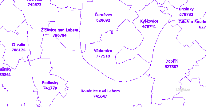 Katastrální mapa Vědomice - přehledová mapa katastrálního území