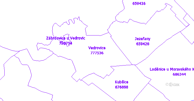 Katastrální mapa Vedrovice - přehledová mapa katastrálního území