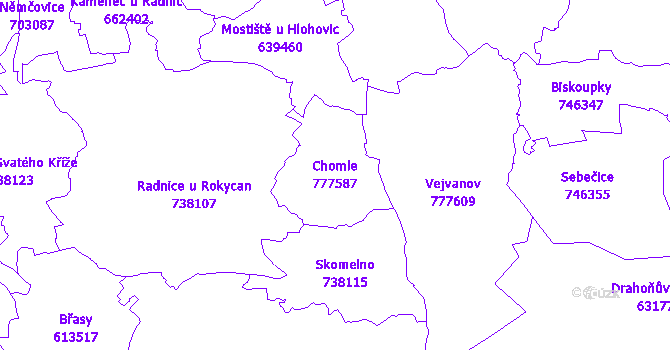 Katastrální mapa Chomle - přehledová mapa katastrálního území