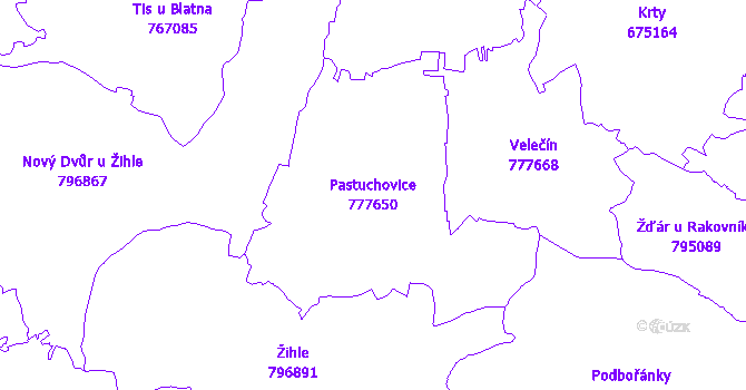 Katastrální mapa Pastuchovice - přehledová mapa katastrálního území