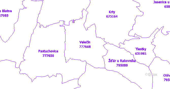 Katastrální mapa Velečín - přehledová mapa katastrálního území