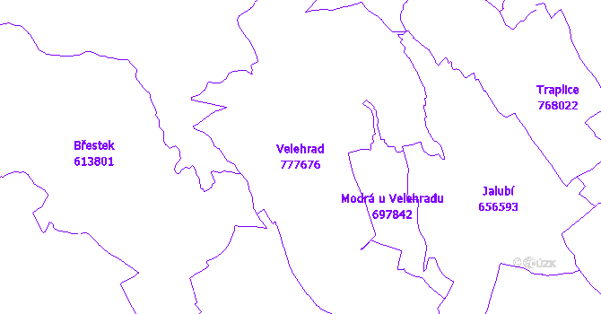 Katastrální mapa Velehrad - přehledová mapa katastrálního území