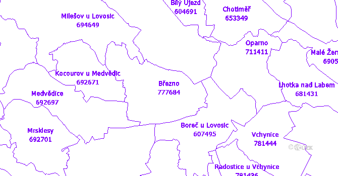 Katastrální mapa Březno - přehledová mapa katastrálního území