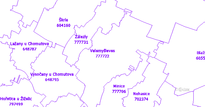 Katastrální mapa Velemyšleves - přehledová mapa katastrálního území