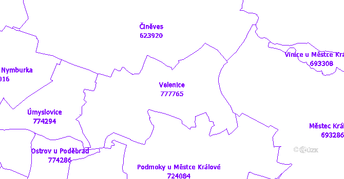 Katastrální mapa Velenice - přehledová mapa katastrálního území