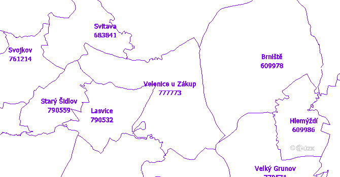 Katastrální mapa Velenice u Zákup - přehledová mapa katastrálního území