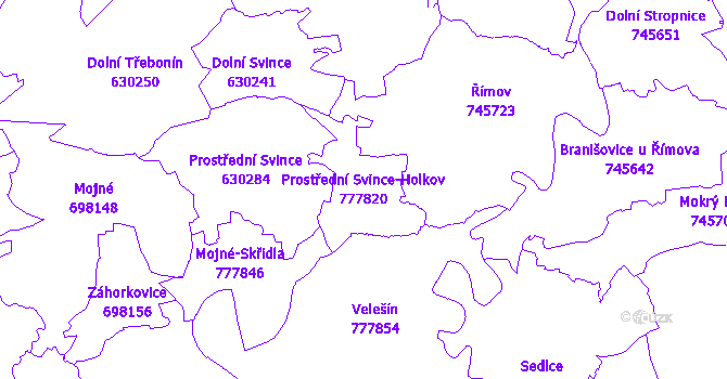 Katastrální mapa Prostřední Svince-Holkov
