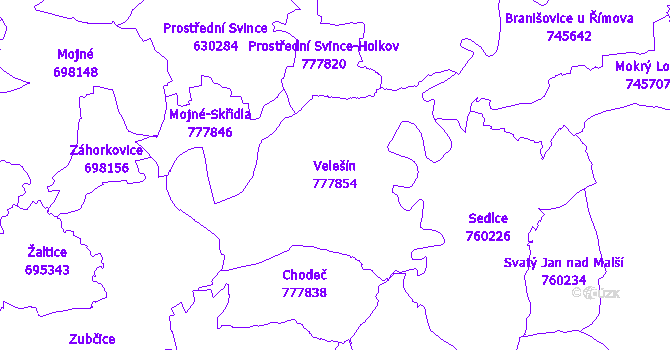 Katastrální mapa Velešín - přehledová mapa katastrálního území