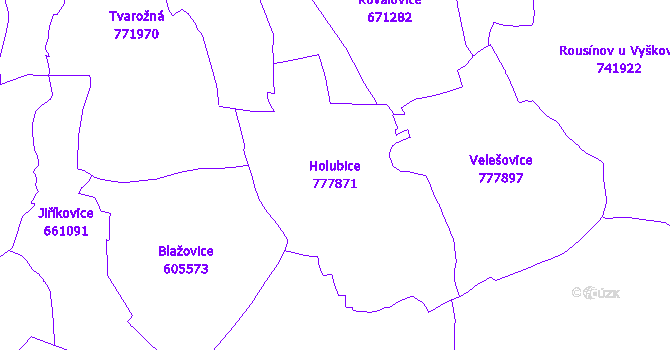 Katastrální mapa Holubice - přehledová mapa katastrálního území