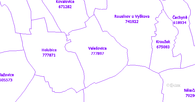 Katastrální mapa Velešovice - přehledová mapa katastrálního území