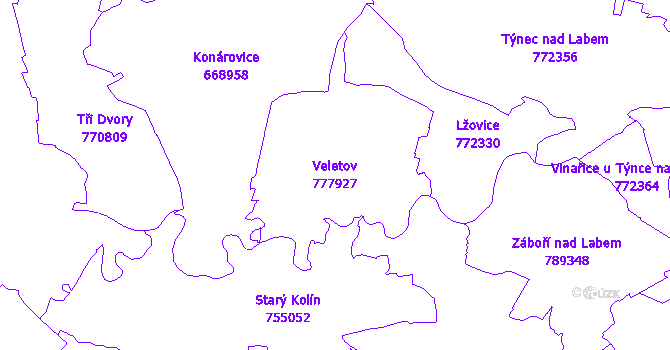 Katastrální mapa Veletov - přehledová mapa katastrálního území