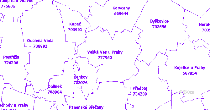 Katastrální mapa Veliká Ves u Prahy
