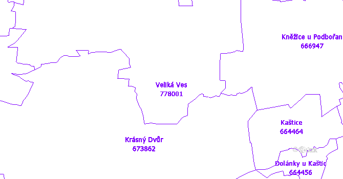 Katastrální mapa Veliká Ves - přehledová mapa katastrálního území