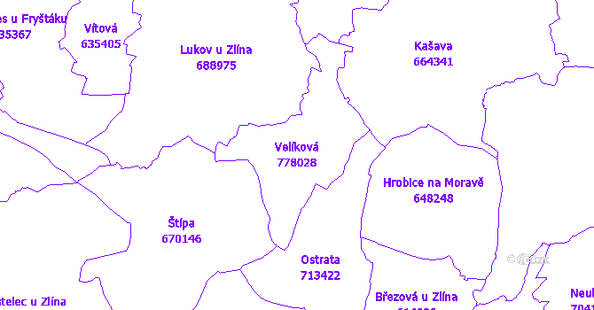 Katastrální mapa Velíková - přehledová mapa katastrálního území