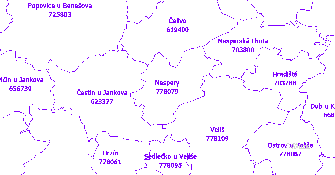 Katastrální mapa Nespery - přehledová mapa katastrálního území