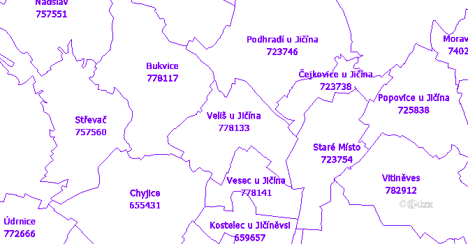 Katastrální mapa Veliš u Jičína - přehledová mapa katastrálního území