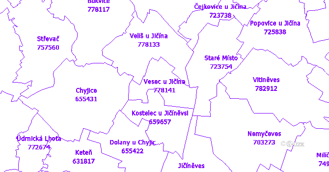 Katastrální mapa Vesec u Jičína