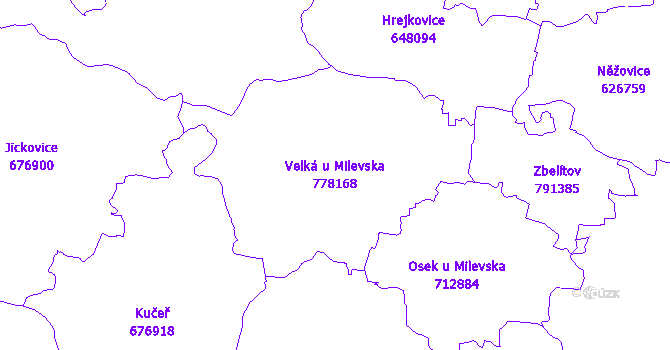 Katastrální mapa Velká u Milevska - přehledová mapa katastrálního území