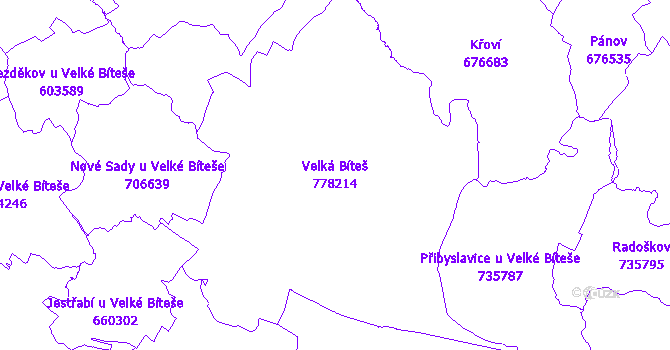 Katastrální mapa Velká Bíteš - přehledová mapa katastrálního území